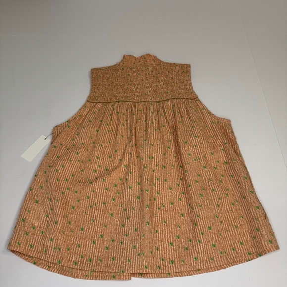 Joie Women’s Small Joesa Smocked Mock Turtleneck Orange Striped Sleeveless Top - Picture 4 of 10